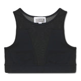 ***ELITE COLLECTION** Black Sports Bra styled with a V-Shaped Mesh Panel