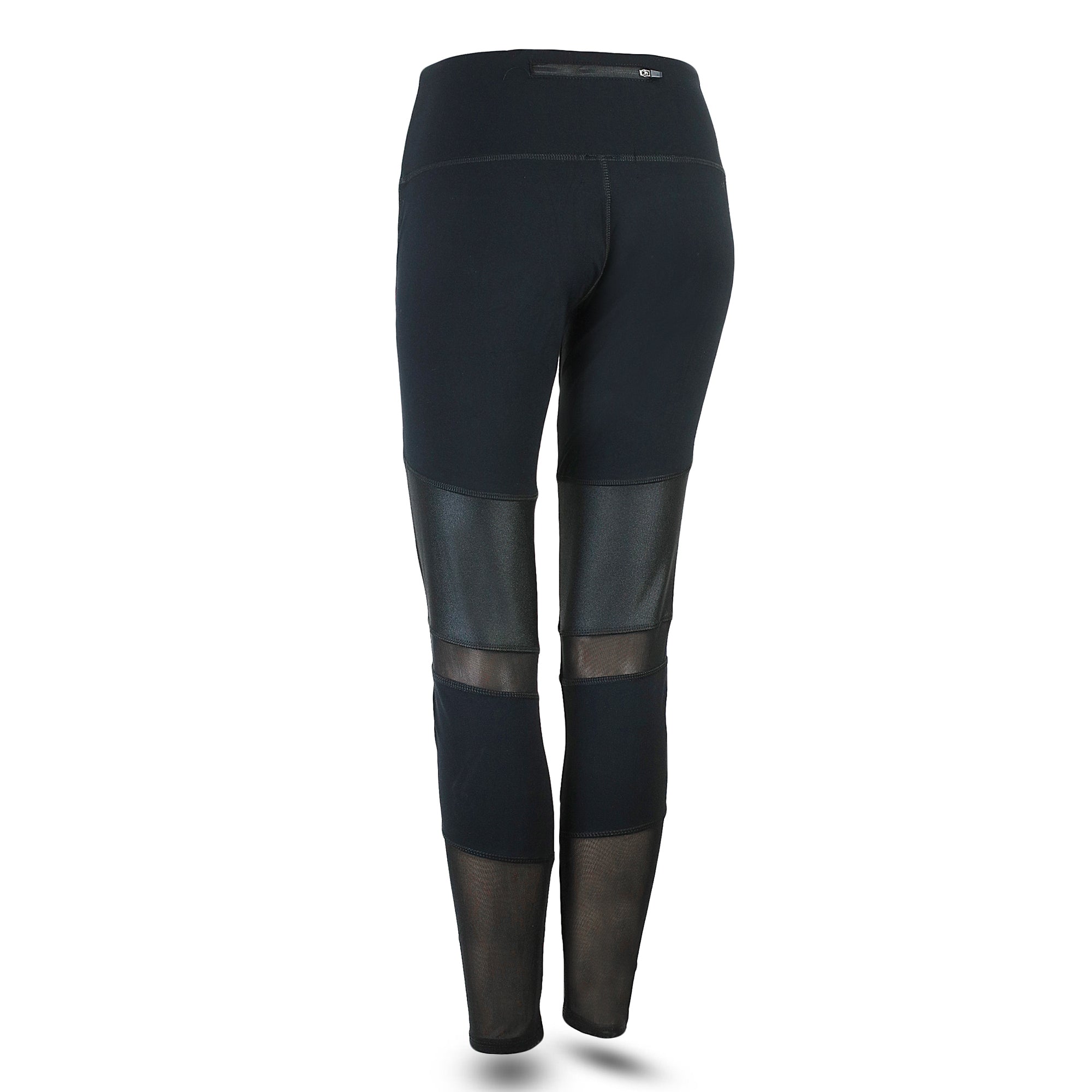***ELITE COLLECTION*** ON-TREND BLACK LEGGINGS - WITH LEATHER-LOOK AND MESH INSERTS